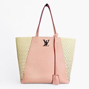 LOUIS VUITTON Calfskin Perforated Lockme Cabas Rose Poudre Bag Shoulder Tote
